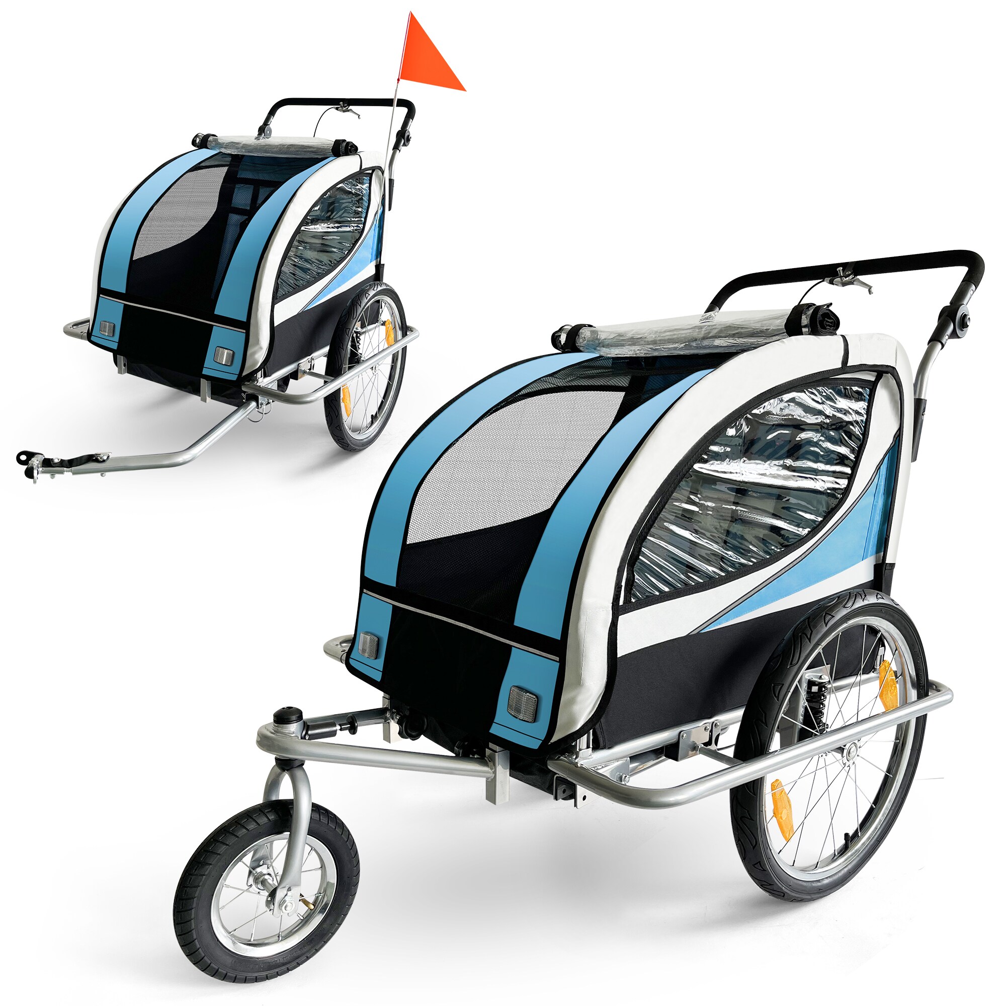 SAMAX 360° drehbarer Fahrradanhänger 2in1 Jogger - in Blau - Silver Frame