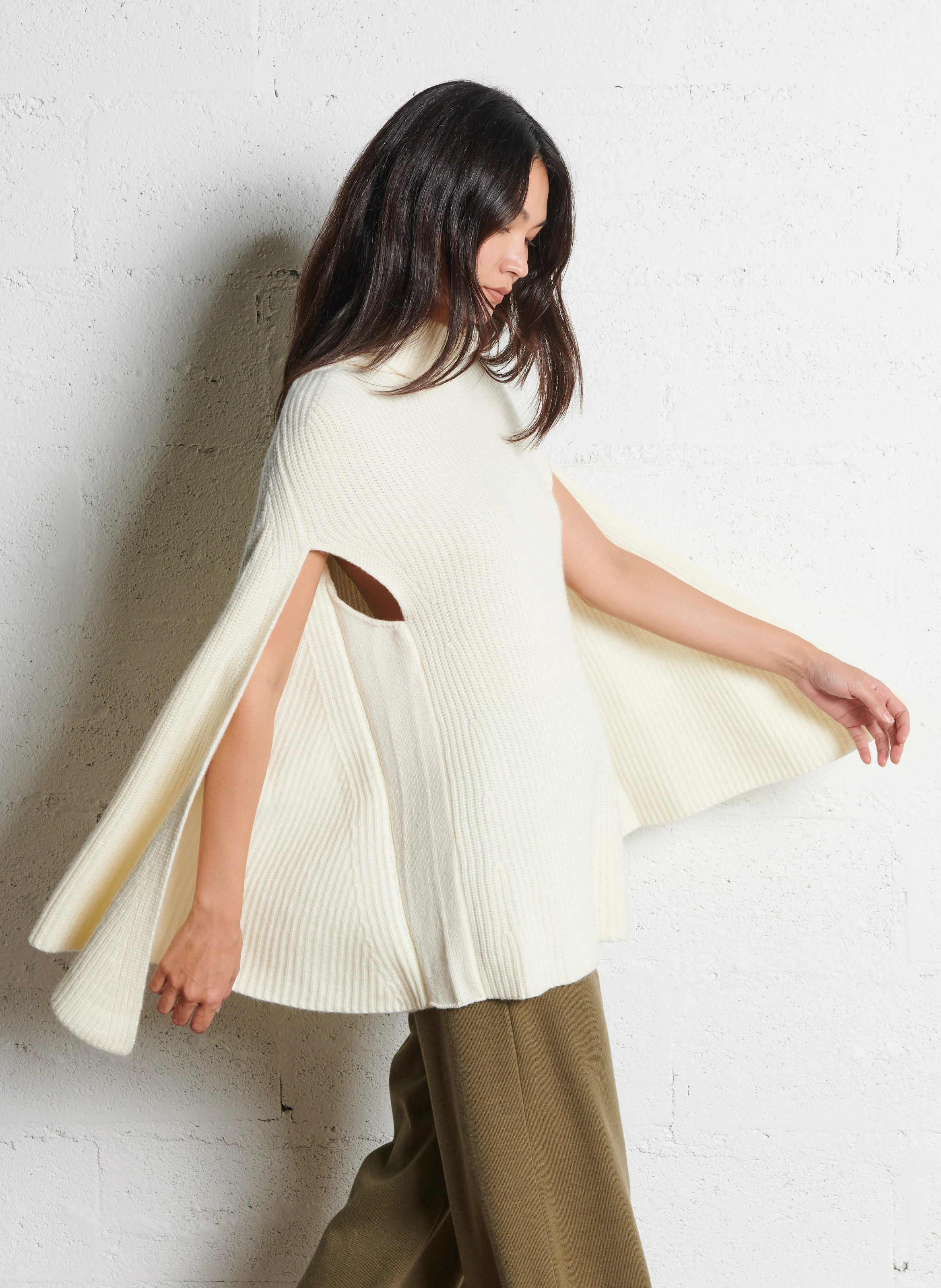 VAIANA - Col roulé aspect cape en laine mélangé| Beige