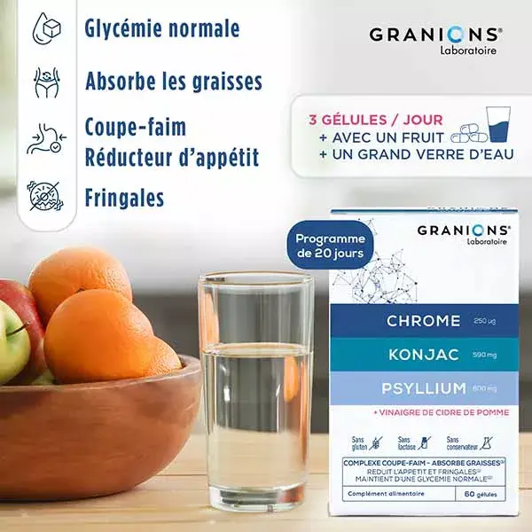 Granions Supressor de Apetite Konjac Psyllium Chrome Caixa com 60 cápsulas