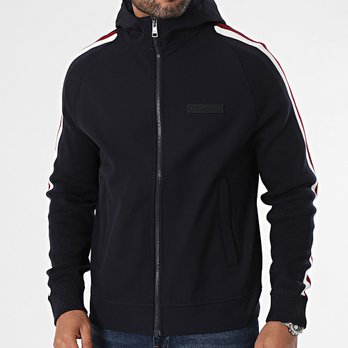 Veste Zippée Capuche A Bandes Mixed Media 3544 Bleu Marine