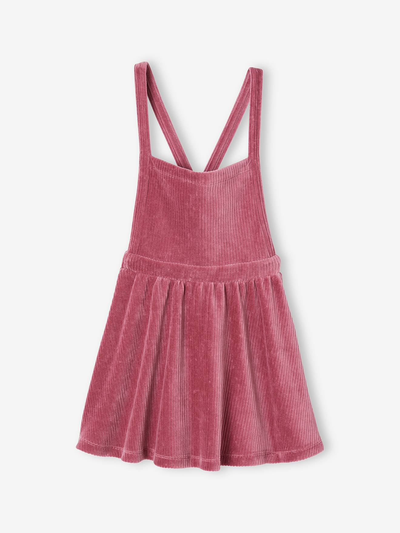 Look da menina: camiseta + vestido avental de veludo cotelê cor malva