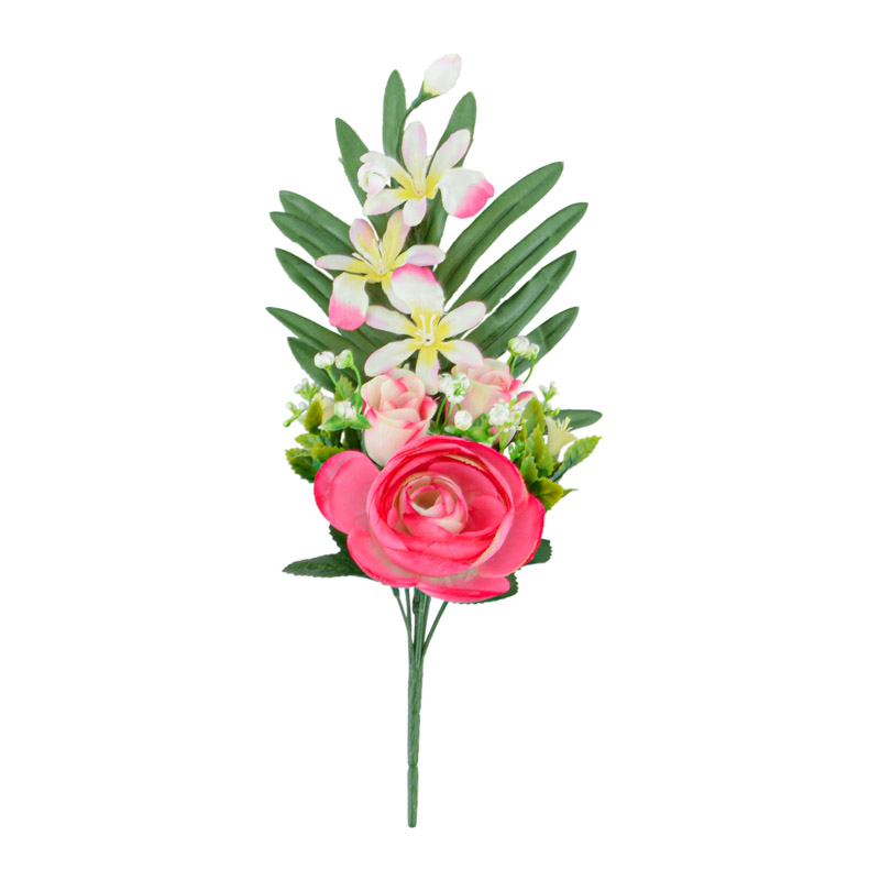 Bouquet de renoncules, roses et orchidées