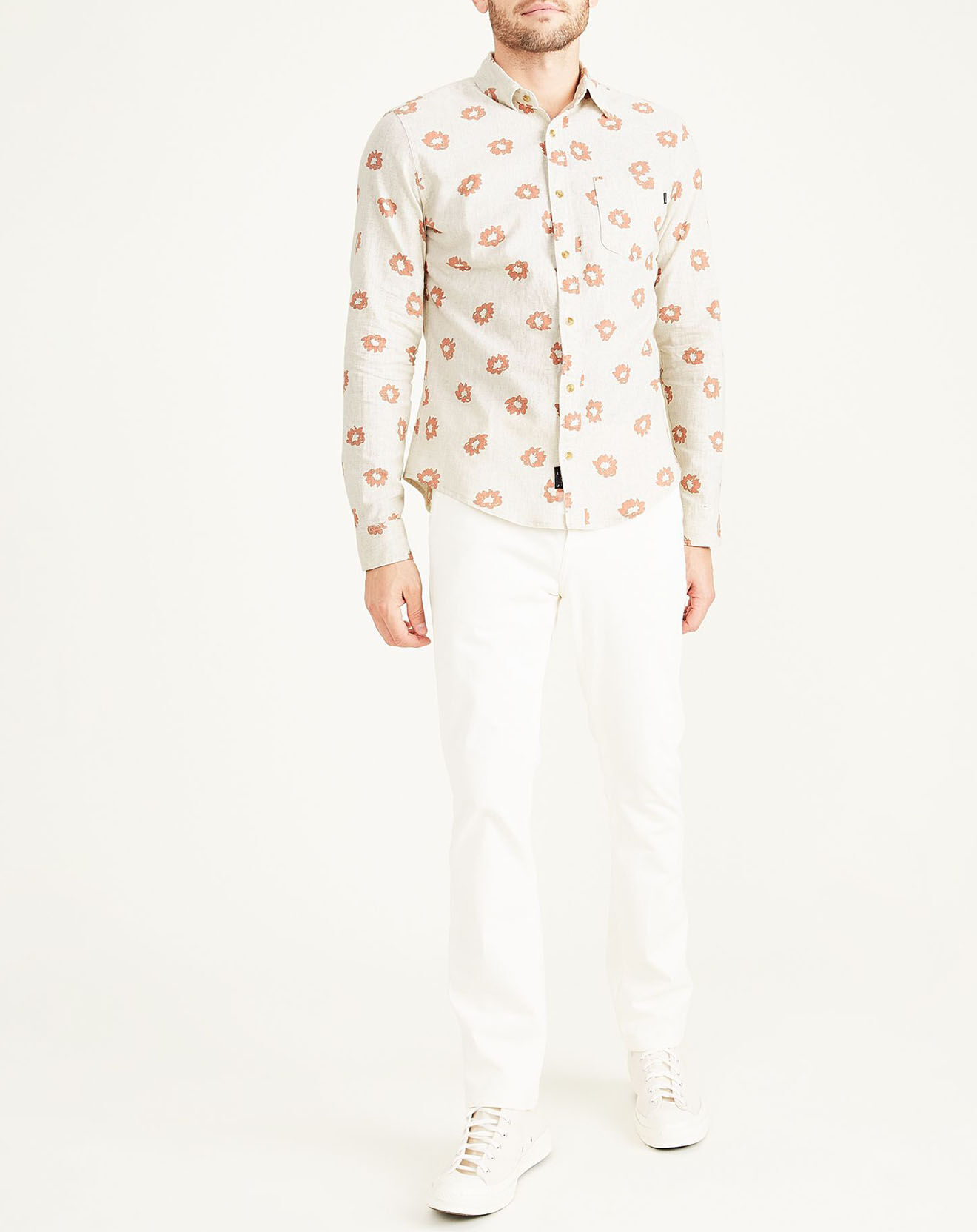 Dockers Chemise en Coton & Lin Alpha Icon Slim Fit à fleurs écrue