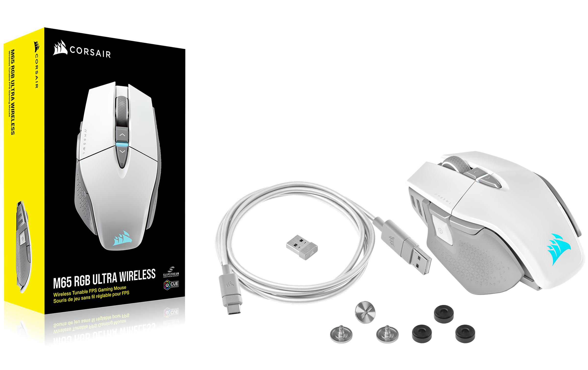Gaming-Maus M65 RGB Ultra Wireless Weiss<br>Kabellose Gaming-Mouse mit geringem Eigengewicht und programmierbaren Tasten, speziell konzipiert für FPS-Spiele