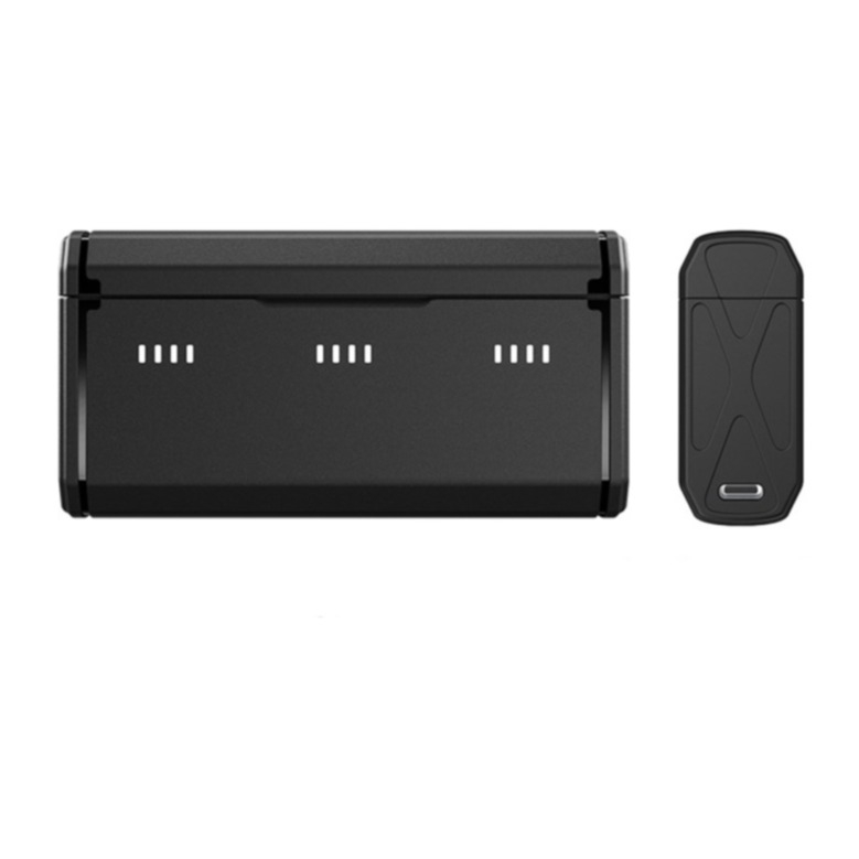 GoPro Hero 12 Black / 11 Black / 10 Black / 9 Black 3-fach USB C Akku Box Ladegerät mit Micro SD Kartenfach - Schwarz