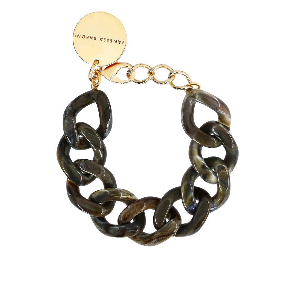VANESSA BARONI  Flat Chain armbånd - Khaki Marble