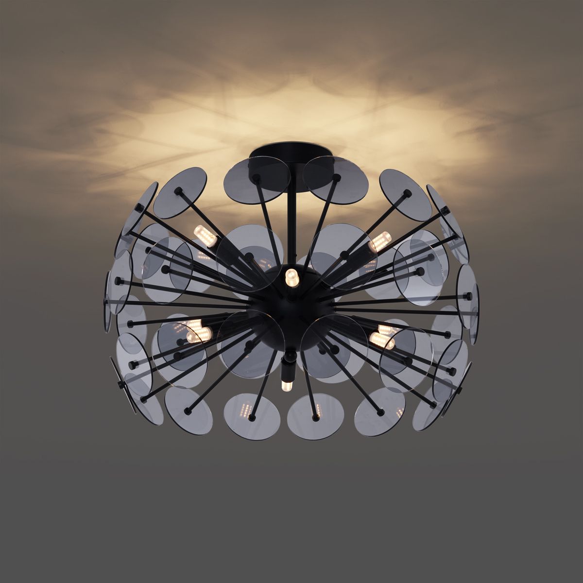 Art Deco plafondlamp zwart met smoke - Atomic