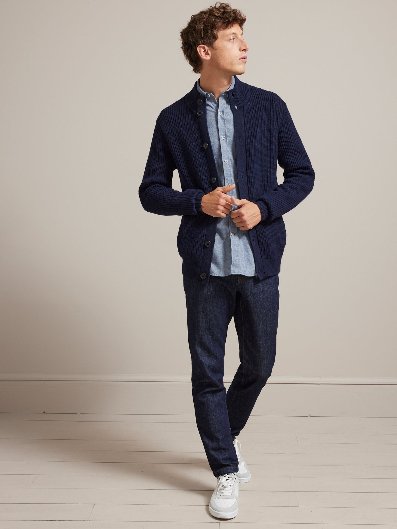Cardigan col montant maille côtelée homme