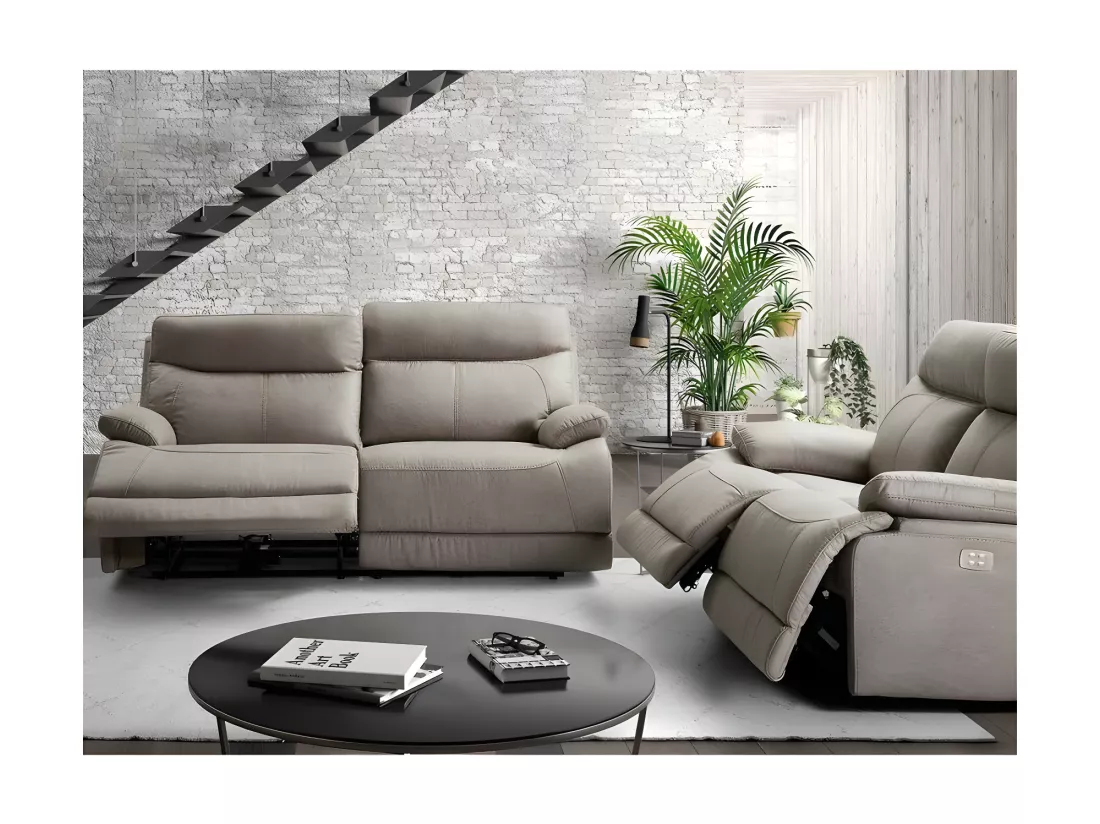 Canapé de relaxation électrique en microfibre Ducka-Couleur Beige-Système Fixe - sans relax-2 places