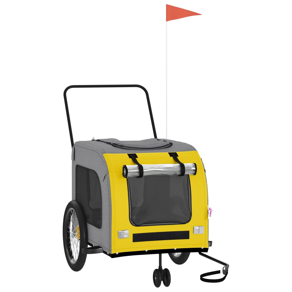 Reboque para bicicleta para cães vidaXL, ferro, tecido Oxford, amarelo, cinza