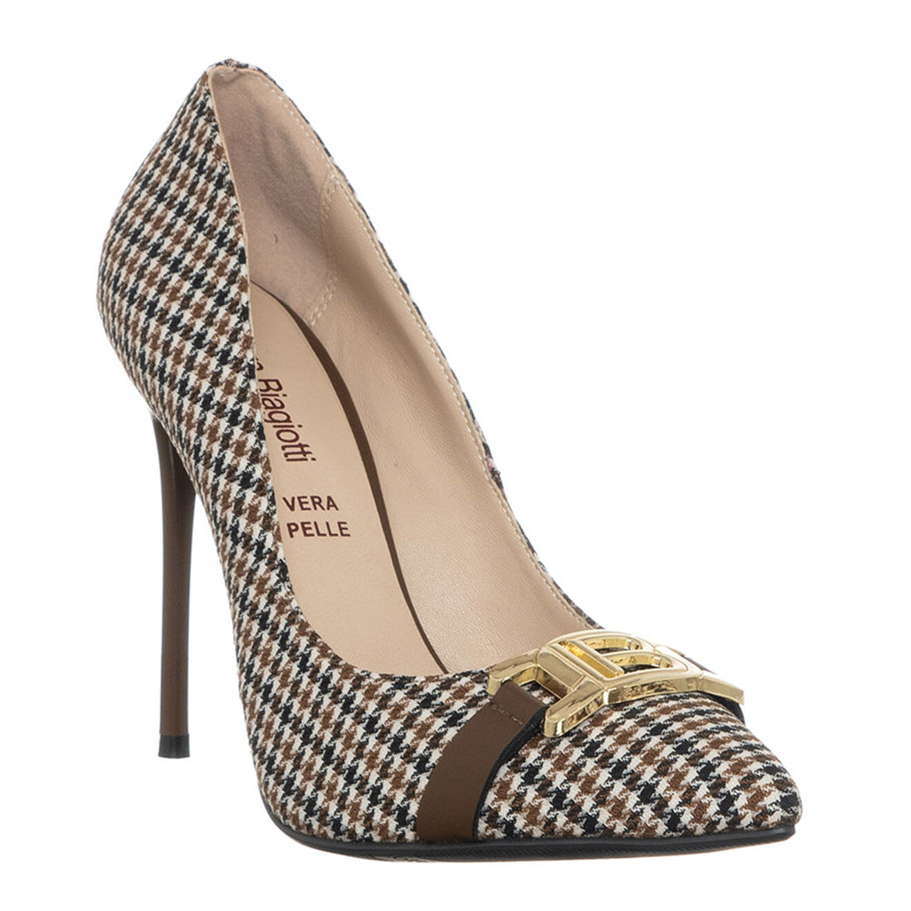 Laura Biagiotti Escarpins en Cuir Ulia marron/carreaux - Talon 10.5 cm