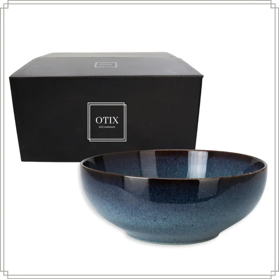 OTIX Saladeschaal Diep Serveerbord Schaal Blauw 25cm Aardewerk EBONY
