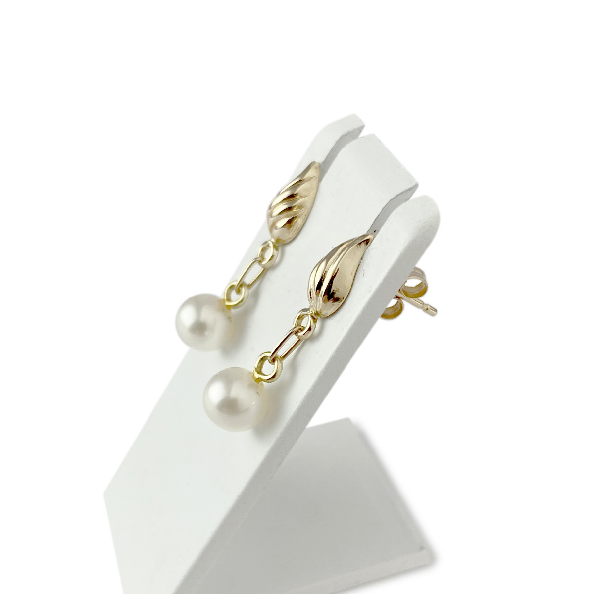 Boucles d'oreilles d'occasion or 750 jaune perles de culture de Chine