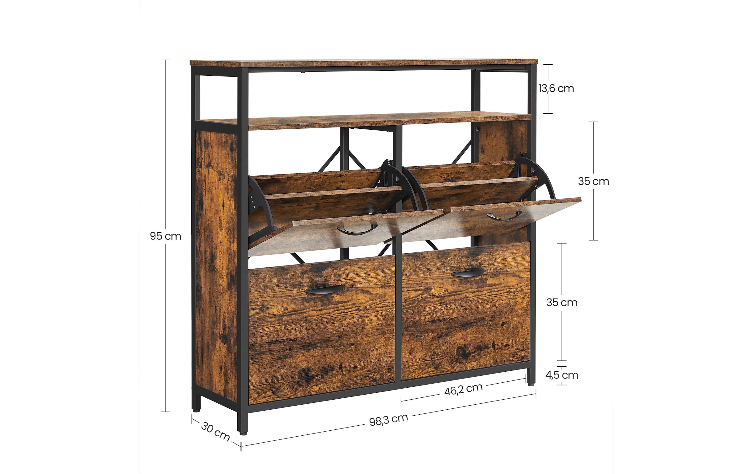 VASAGLE Schuhschrank »mit 4 Klappen 95 x 98.3 cm, Braun/Schwarz«