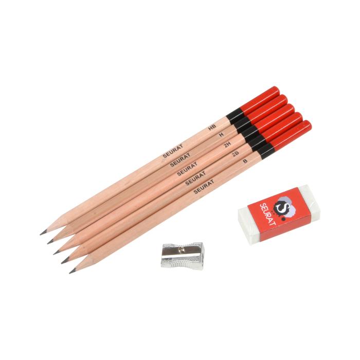 SET 5 CRAYONS A ESQUISSE AVEC GOMME ET TAILLE CRAYON