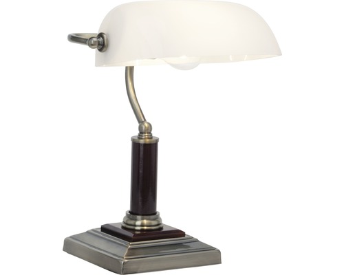 Tafellamp, 1-lichts, H 33,5 cm, Bankir bankierslamp, antiek messing/wit