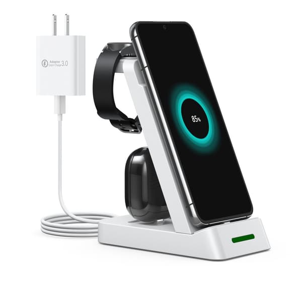 INF Multifunksjonell trådløs lader for telefon, Samsung smartklokke, øreplugger Hvit