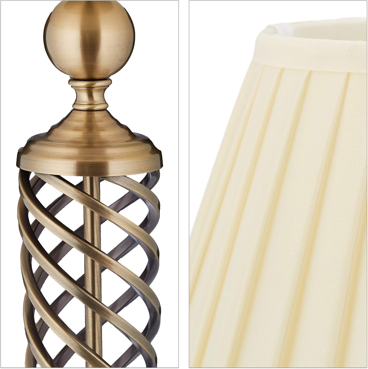 Relaxdays Stehlampe antik, Stoffschirm, dekorativer Metallfuß, E27, Standleuchte Wohnzimmer, HxD: 157x42cm, messing/weiß