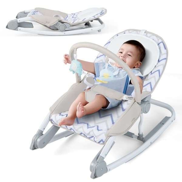 2 i 1 Baby Rocker sammenleggbar bærbar babyswing med 3-nivå justerbar ryggstøtte grå