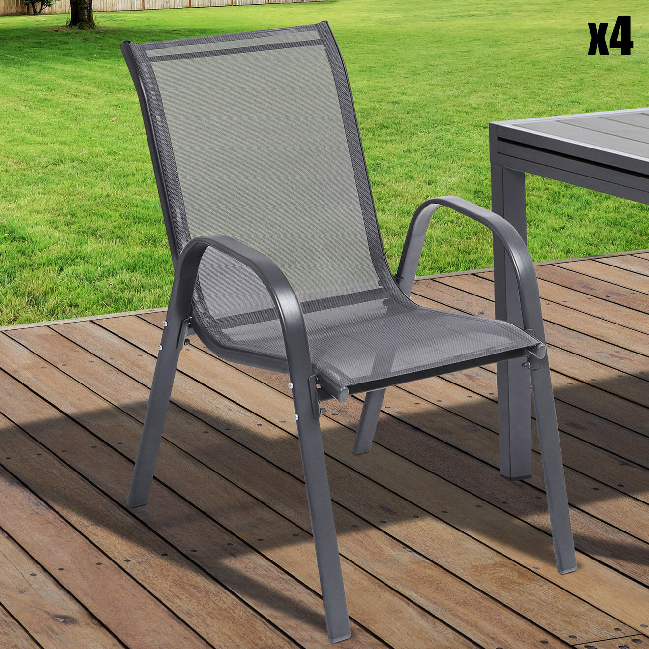 Pratik Garden 4 Chaises de jardin grises - 84x68x51.5 cm