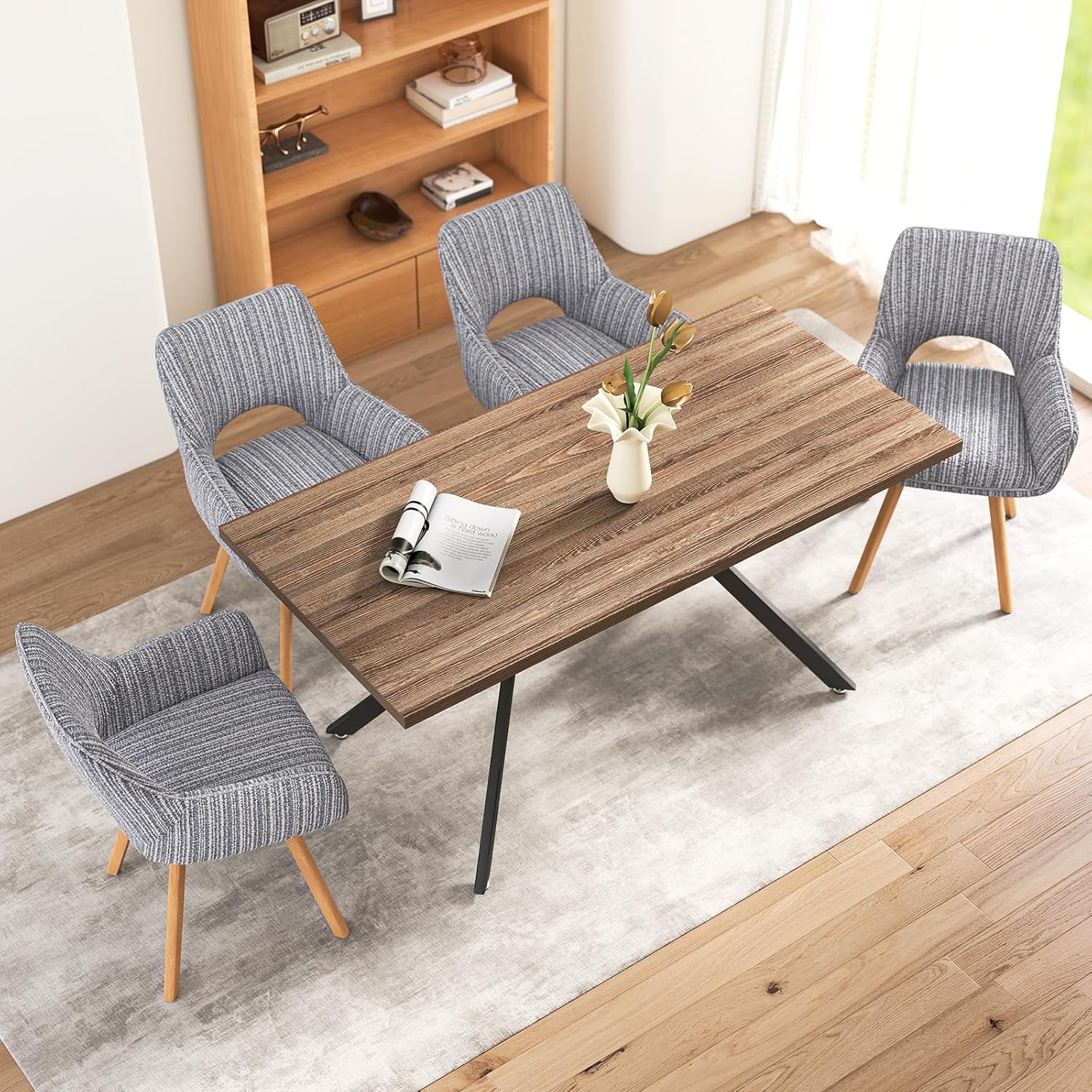 2er Set Esszimmerstuhl Drehbar mit Armlehne und Holzbeinen, 360° Drehbar, Moderner Polsterstuhl mit Stoffrückenlehne für Küche, Wohnzimmer, Schlafzimmer, Hellgrau