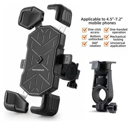 Rockbros Support vélo fixation guidon pour téléphone de 4 5 à 7 2 pouces - gris