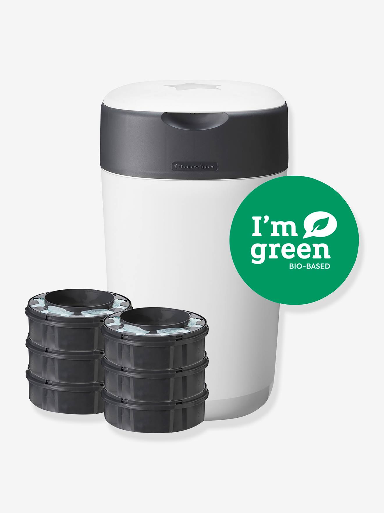 Kit inicial para lixeira de fraldas TOMMEE TIPPEE Twist & Click + 6 refis, branco claro, superfície lisa