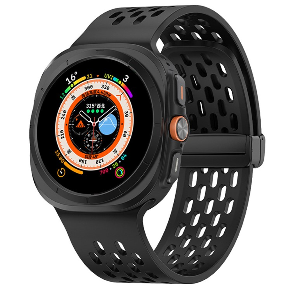 Samsung Galaxy Watch Ultra (47mm) Atmungsaktives Silikon Sport Armband mit Magnet Verschluss (Gelenkumfang: 170-220mm) - Schwarz