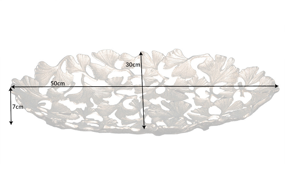 Dekorative Schale GINKGO LEAFS 50cm silber handmade Metall