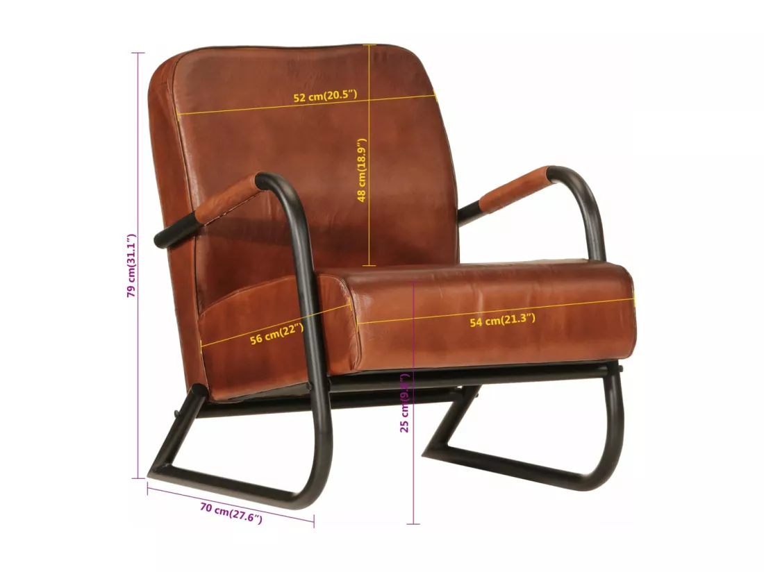 Fauteuil marron cuir véritable