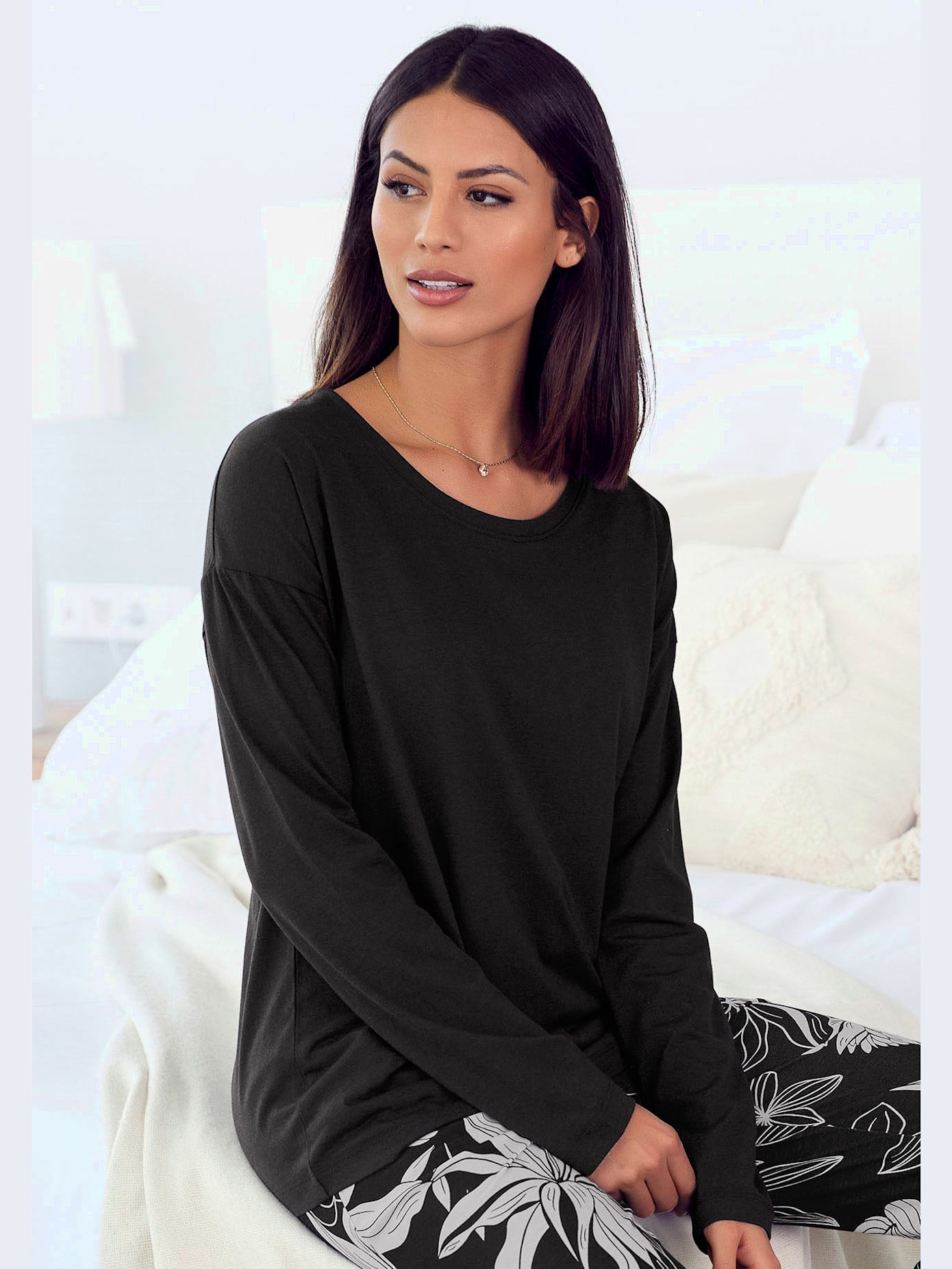 Haut de pyjama t-shirt à manches longues décontracté