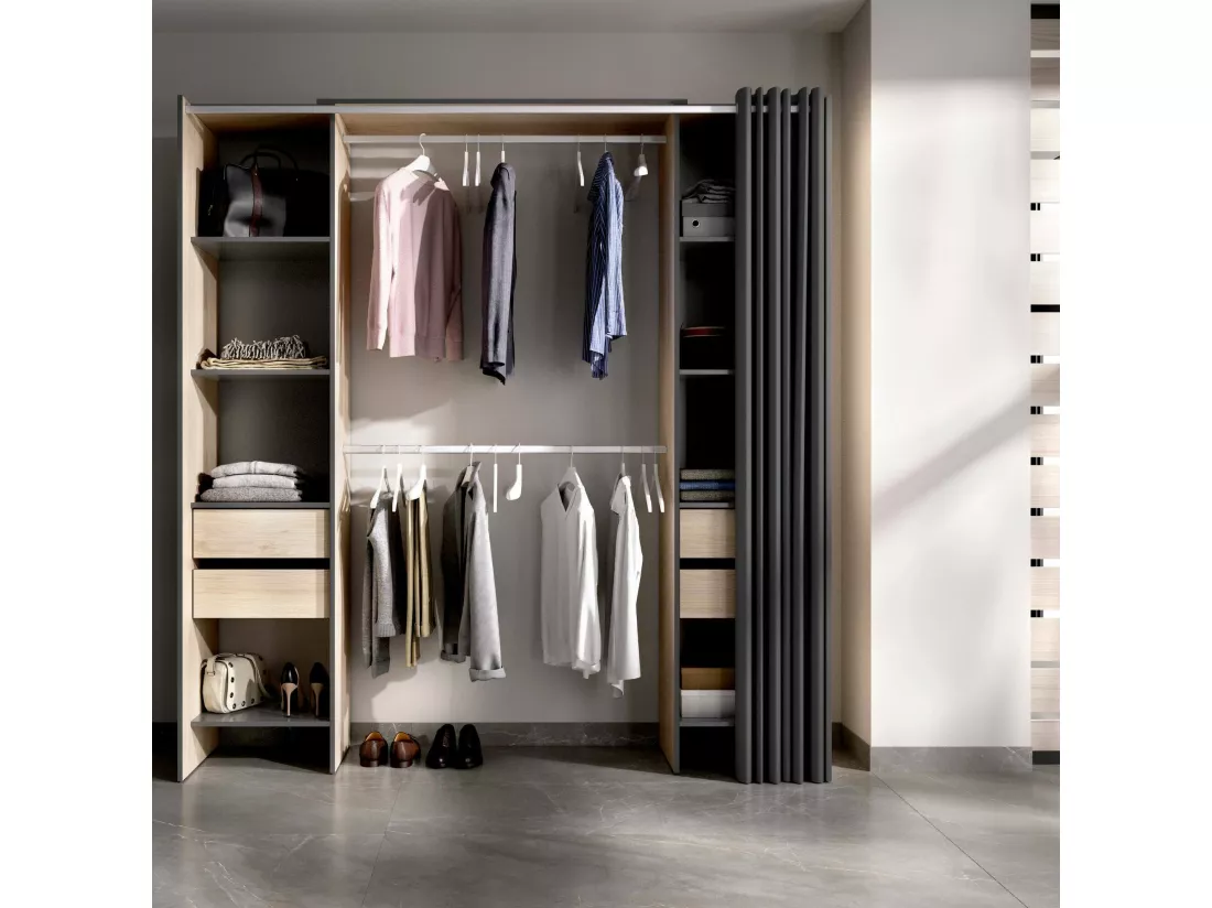 Armoire Dmanari, Structure pour dressing, Cintre ouvert, 180x50h205 cm, Chêne et Anthracite