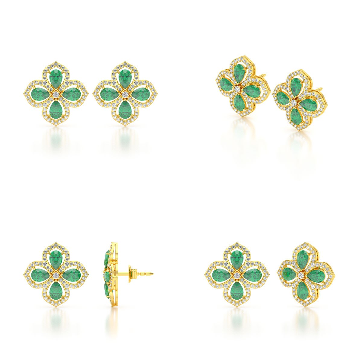 Boucles d'oreilles ADEN Or 585 Jaune Emeraude et Diamant 3.55grs