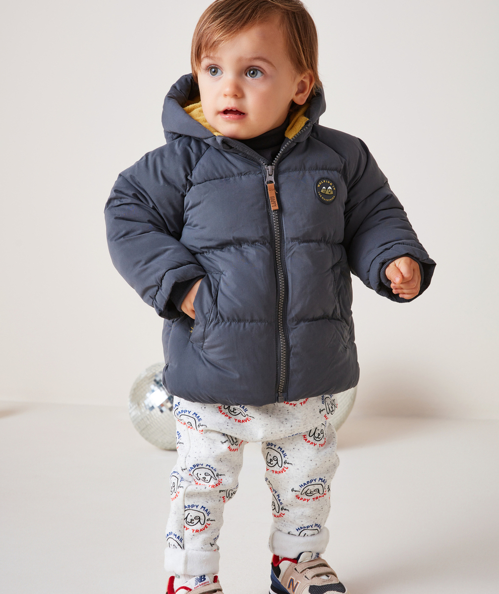 DOUDOUNE BÉBÉ GARÇON EN REMBOURRAGE RECYCLÉ GRIS ET JAUNE