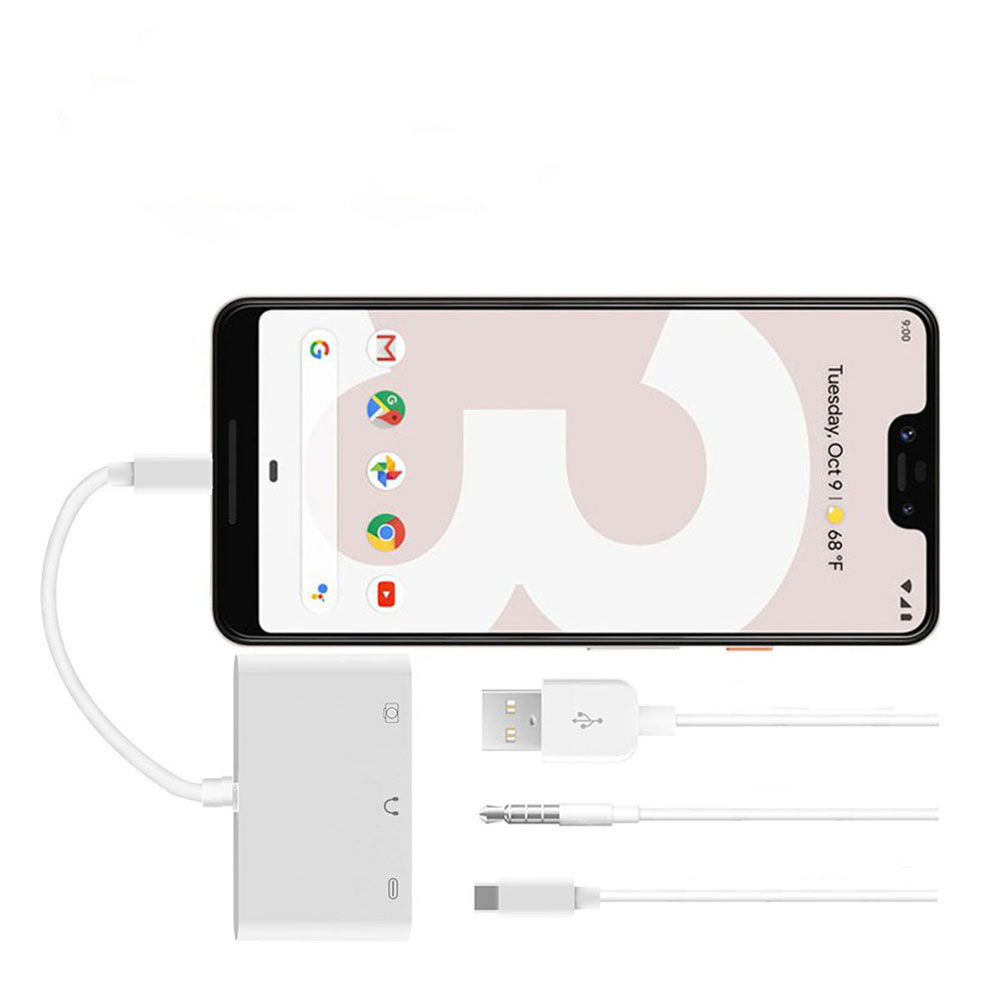USB C auf 3.5mm Klinke / USB A / USB C Hub Adapter für MacBook / Laptop / PC - Weiss