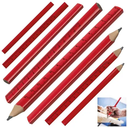 Easy Gifts Zimmermannsbleistifte mit aufgedrucktem Lineal 17,5 cm, rot, 10 Stück