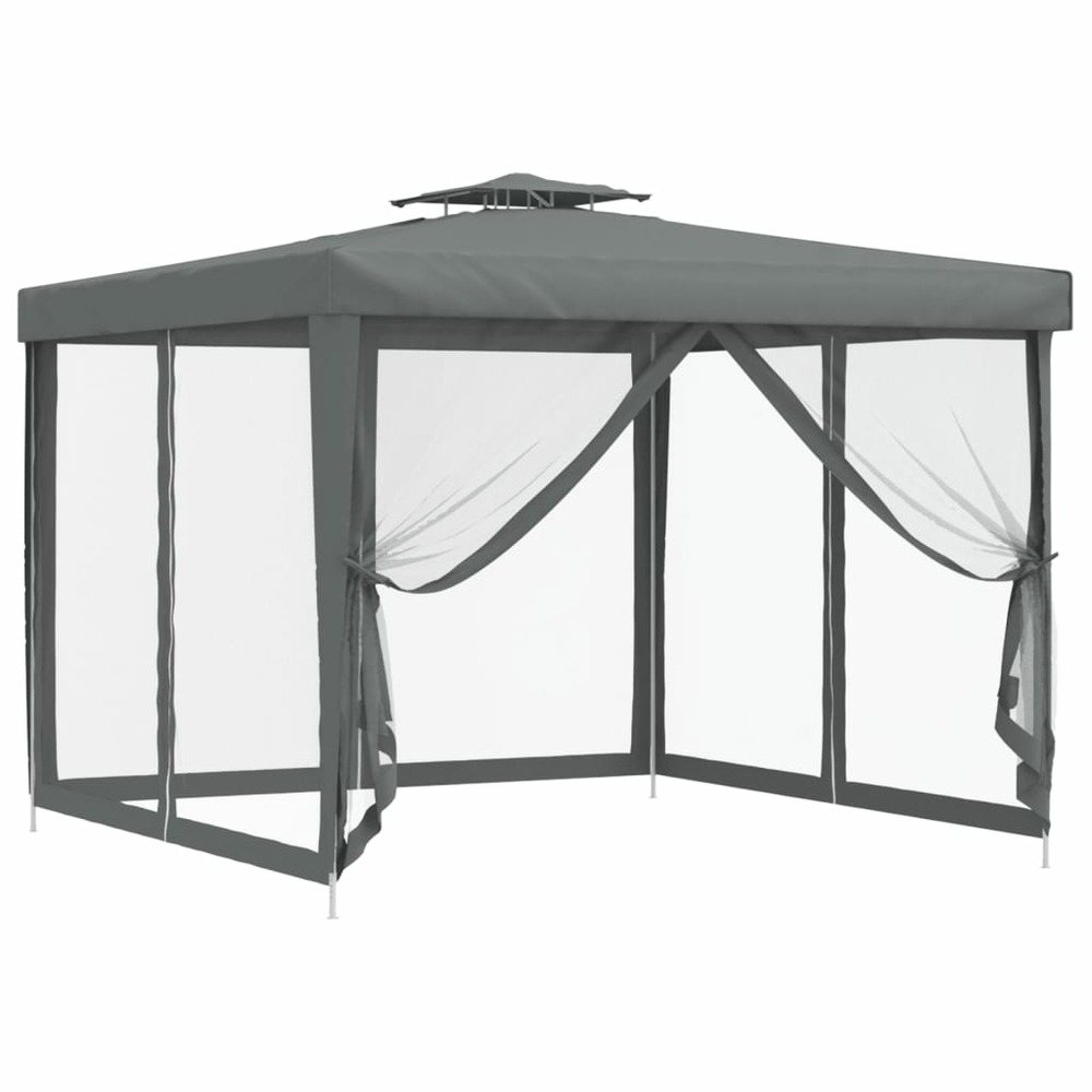 Belvédère à double toit anthracite 3x3x2,68 m tissu