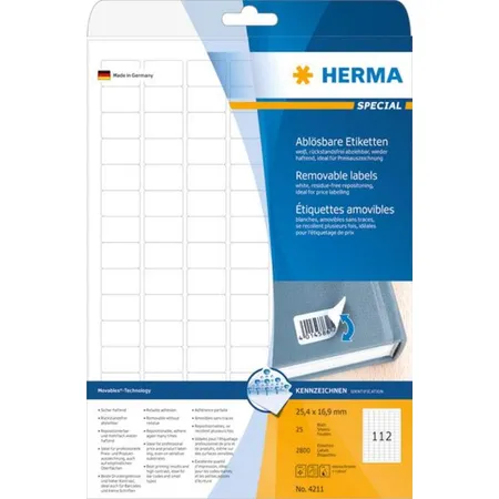 HERMA Etiketten, ablösbar, weiß, ca. 25,4 x 16,9mm, 2800 Stück