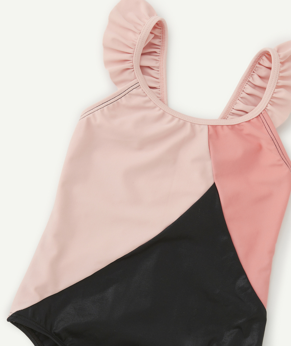 MAILLOT DE BAIN 1 PIÈCE FILLE EN FIBRES RECYCLÉES ROSE ET NOIR