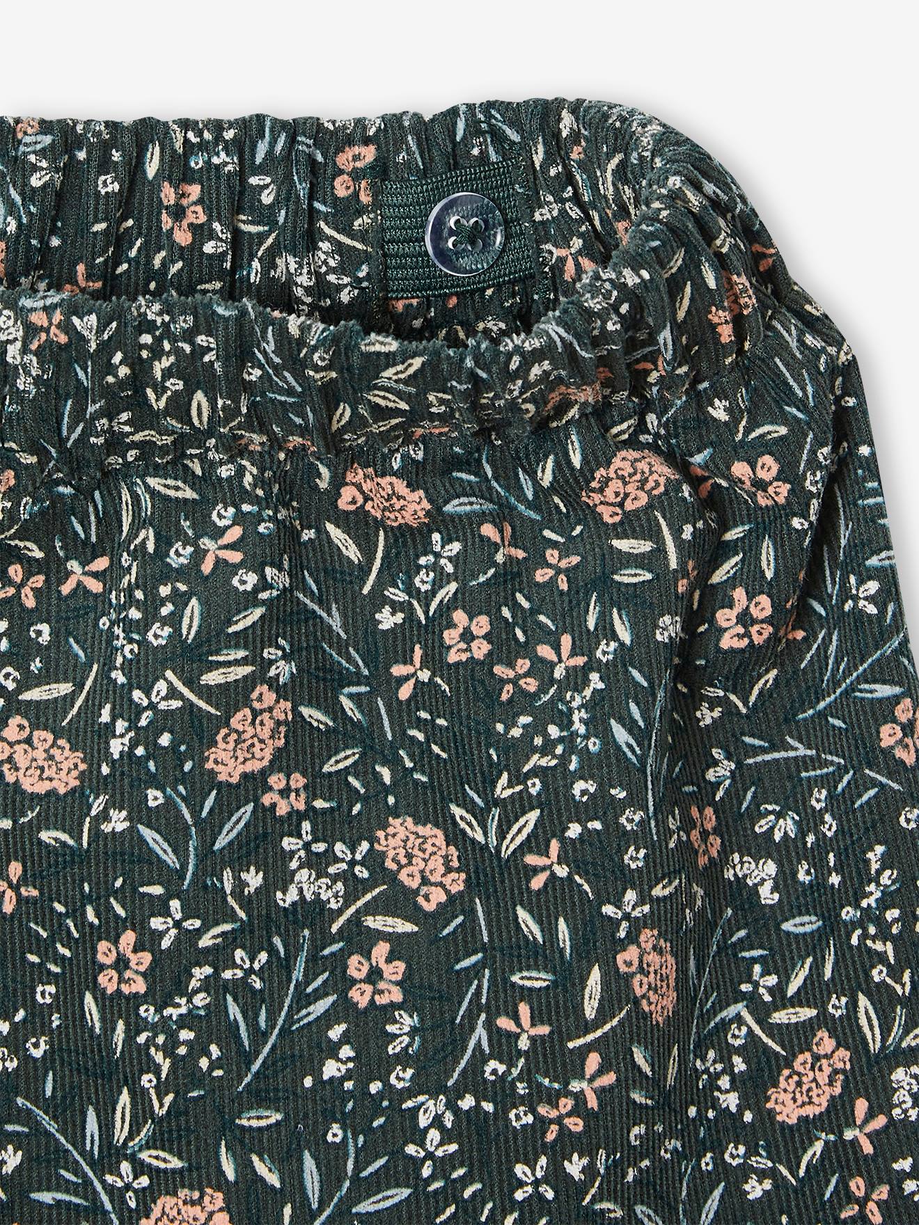 Saia de veludo com babados e estampa floral para meninas, rosa antigo