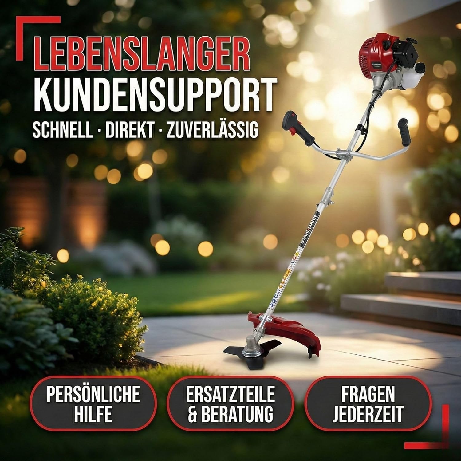 Stahlmann Freischneider Benzin MS520 – Motorsense Benzin mit kraftvollem 3PS Motor, 42cm Schnittbreite, 52ccm 2-Takt – Rasenkantenschneider und Rasentrimmer mit Tragegurt
