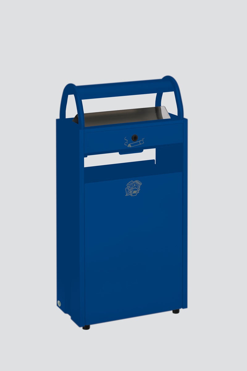 PROREGAL Combinatie-asbak met slot en deksel 60 liter HxBxD 98 x 48,5 x 26,5 cm Staalblauw