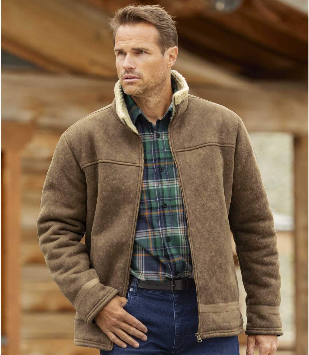 Blouson Aviateur Effet Daim Doublé Sherpa