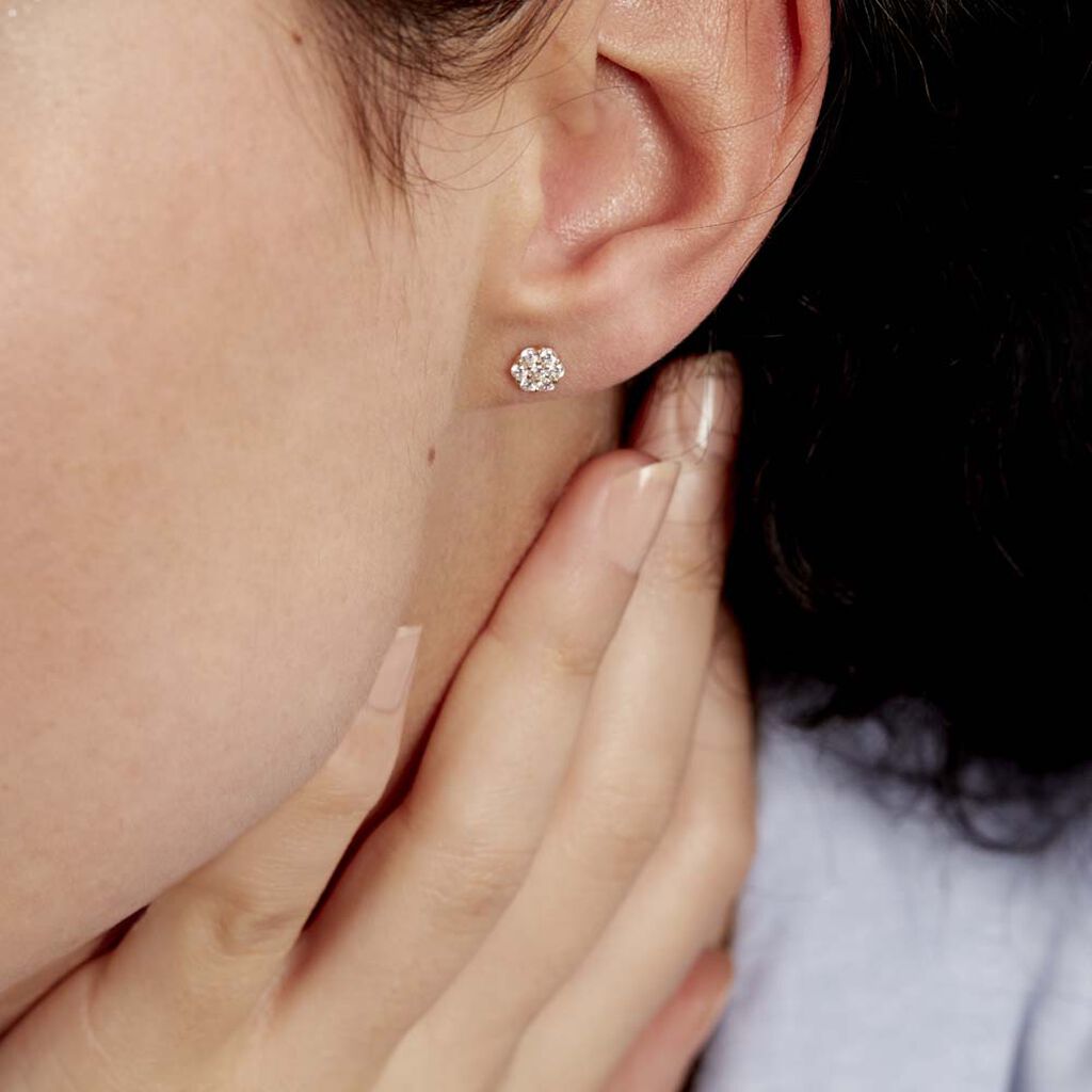 Boucles D'oreilles Puces Eleanor Fleur Or Jaune Oxyde De Zirconium
