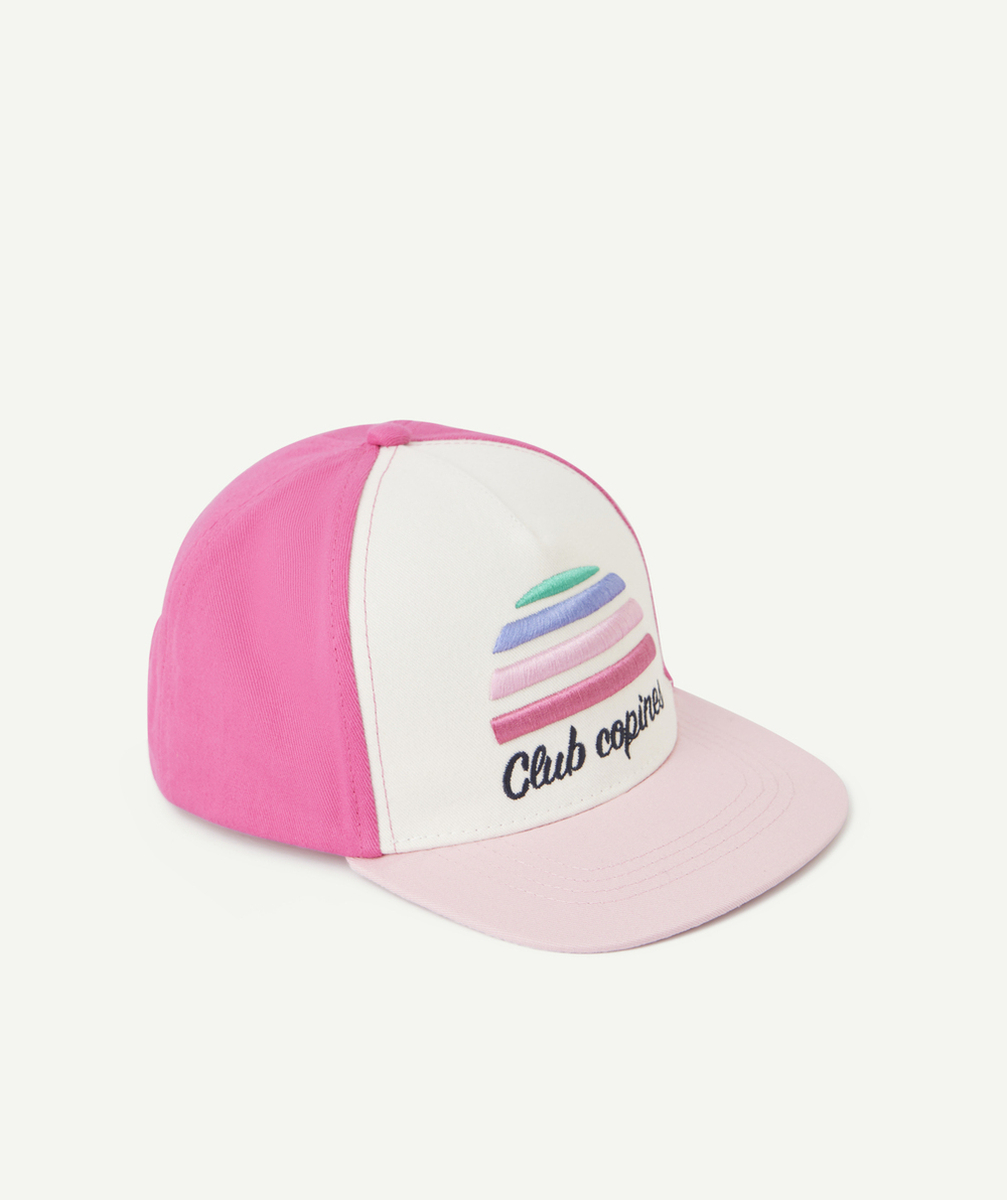 CASQUETTE FILLE ROSE AVEC MESSAGE ET MOTIF BRODÉ COLORÉ