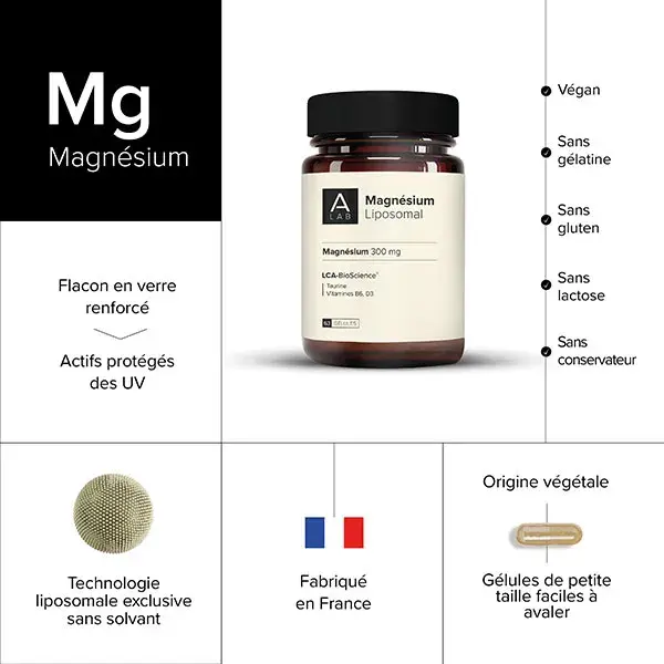 A-Lab Magnésio Lipossomal 300 mg - Estresse, Fadiga, Distúrbios do Sono - 63 cápsulas