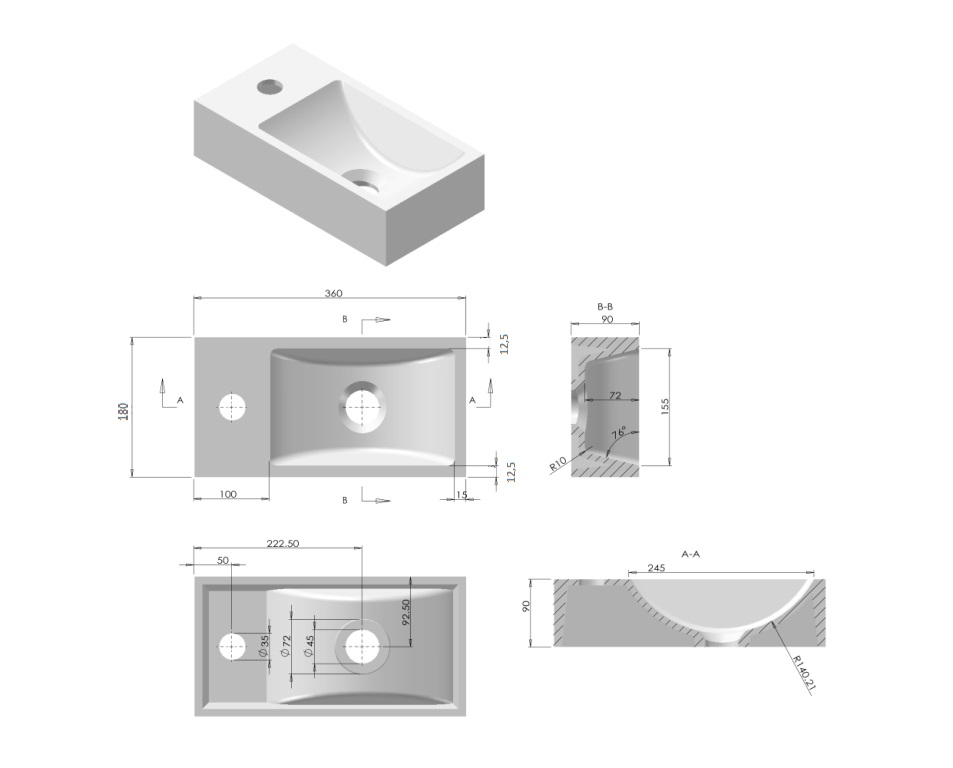 Best Design R-Line Ore fontein 36cm wit glans met RVS frame