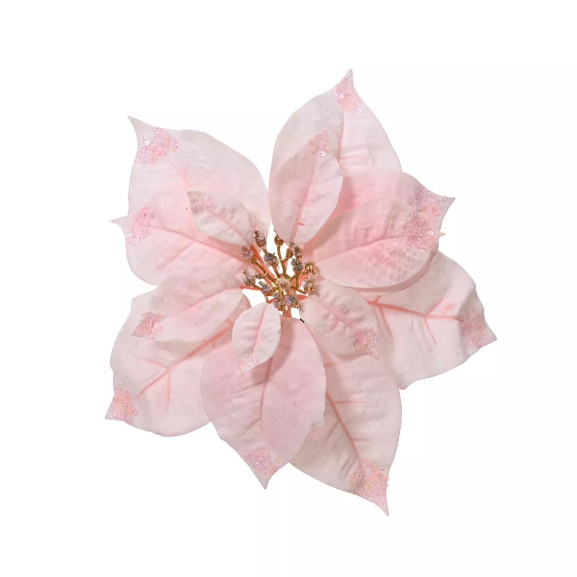 Poinsettia de Noël sur clip (D25 cm) Velours scintillant Rose
