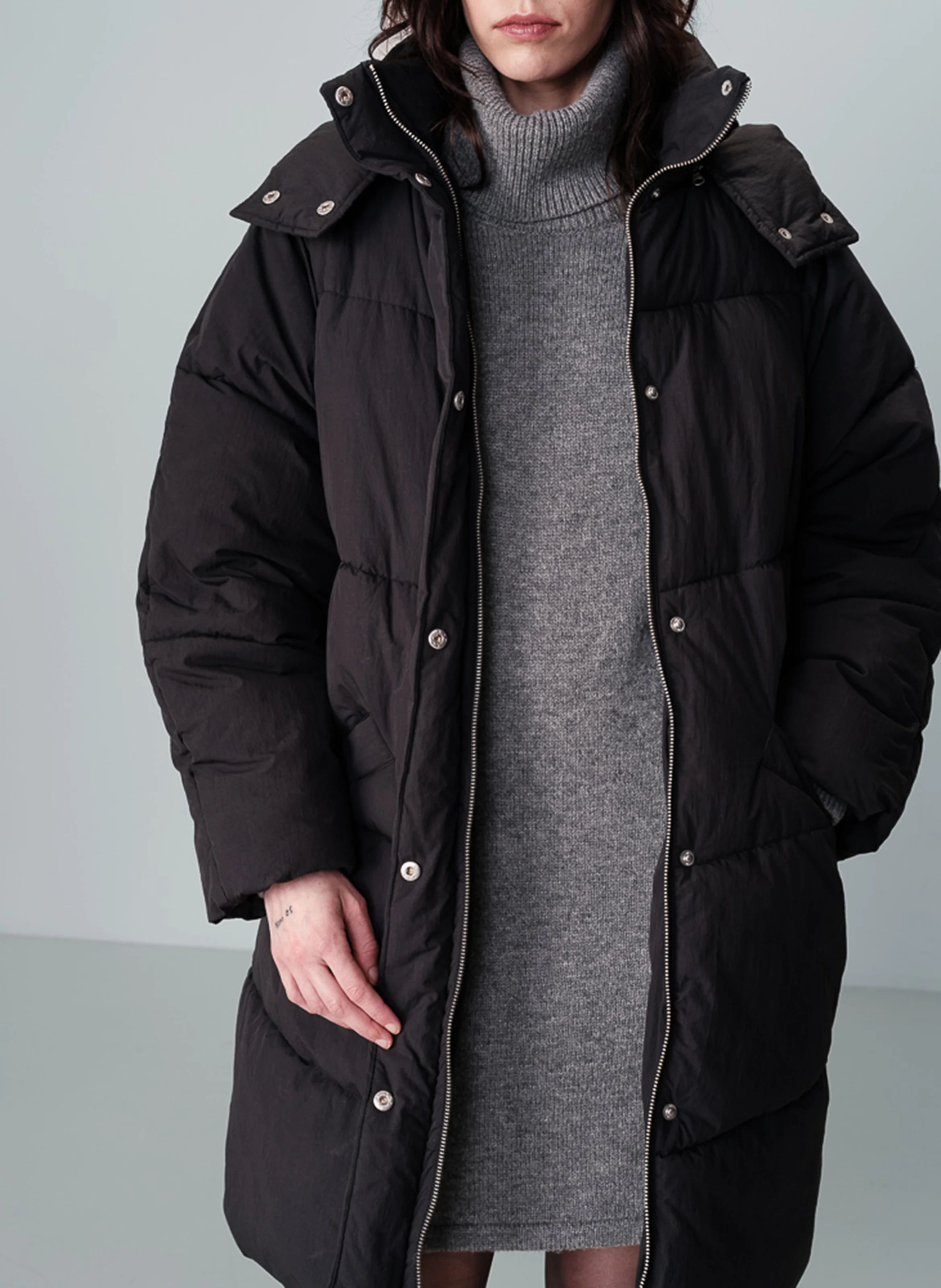 NORTH - Manteau col montant en coton mélangé | Noir