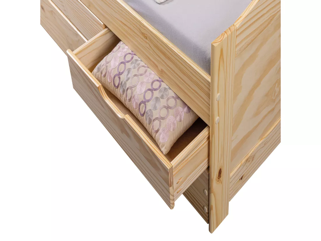 Lit gigogne 3 tiroirs en bois massif imitation chêne clair 90x200 - LT12006
